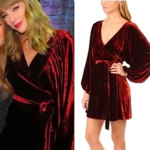 A.L.C. Elegant Red Velvet Wrap Dress